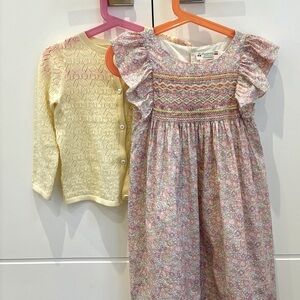 Floral Pink Dress with Yellow Cardigan